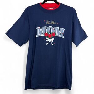Vintage Willow Bay‎ "The Best Mom" Embroidered T-Shirt Navy Blue 90s Preppy Sz M
